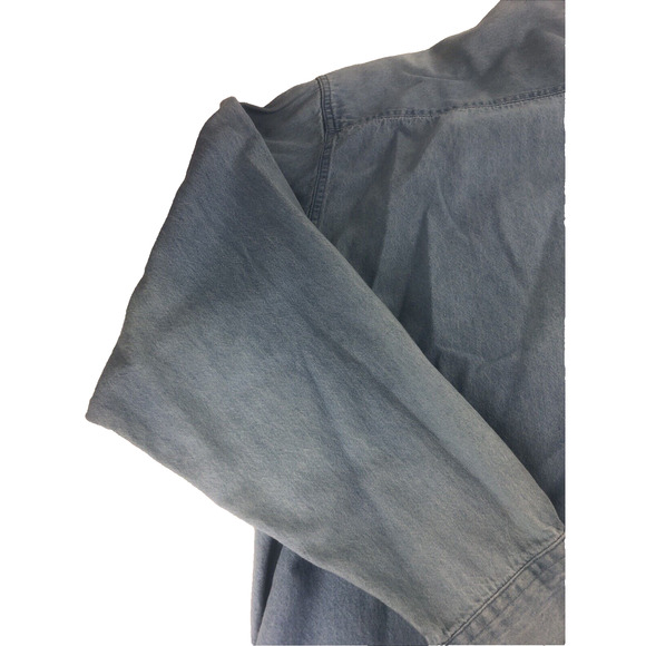 Vintage 90s Tri Mountain Men's Washed Denim Shirt XL Long Sleeve Button Up Blue - Picture 15 of 16